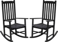 Flamaker Acacia Wood Outdoor Rocking Chairs Set of 2 | Black Rocking Chairs Set by Flamaker
