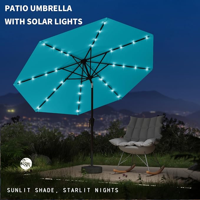 9FT Patio Umbrella with Solar Lights, Outdoor Market Umbrella with Tilt and - Image 6