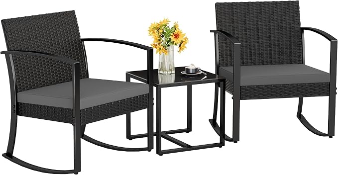 Homall Patio Furniture Set 3 Piece Resin Outdoor Bistro Set Rocking Patio Chairs by Homall