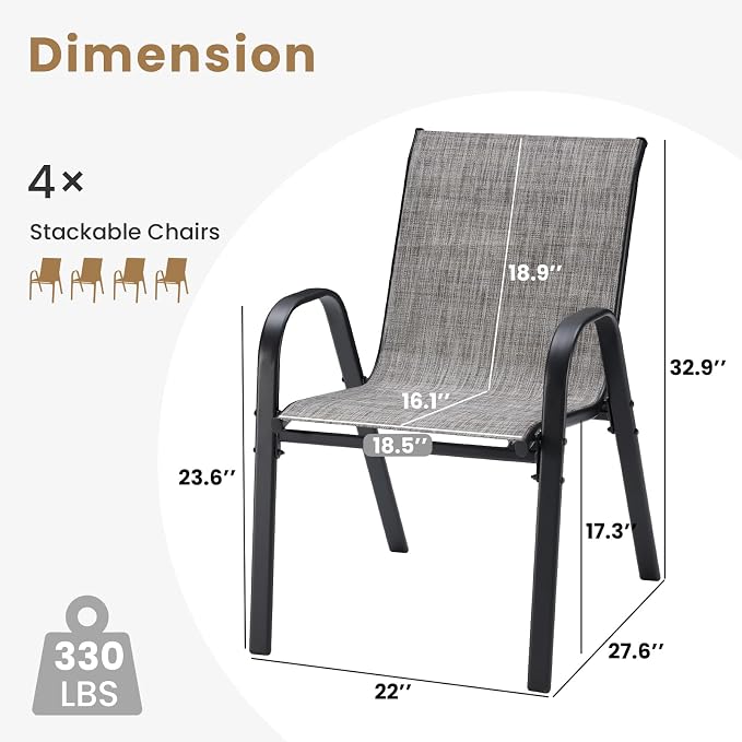 Stackable Outdoor Dining Chairs Set of 4, Textilene Patio Chairs - Image 3