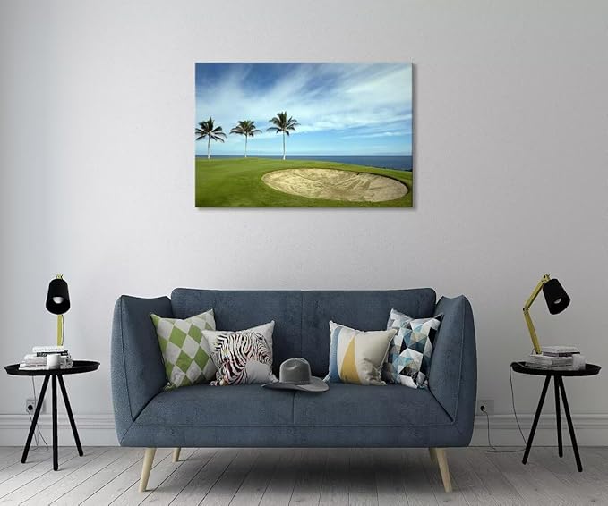 Green Hawaiian Golf Course Wall Art for Living Room Bedroom Bathroom Home Decorations Golf Art Canvas Prints Hawaii Golf Course Picture Poster Framed Artwork Ready to Hang(12''H x 16''W)