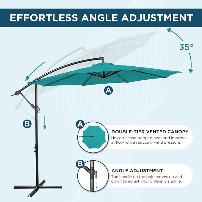 10FT Outdoor Offset Umbrella, Cantilever Patio Umbrella - Image 3