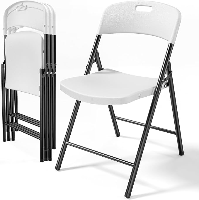 Bonnlo 4-Pack White Plastic Folding Chairs, Portable Seat by Bonnlo