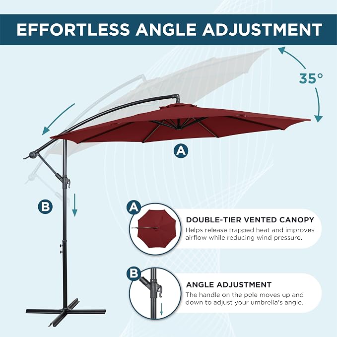 10FT Outdoor Offset Umbrella, Cantilever Patio Umbrella - Image 3