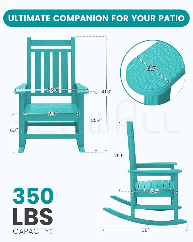 SERWALL Outdoor Rocking Chair Set of 4, HDPE Rocker - Image 2