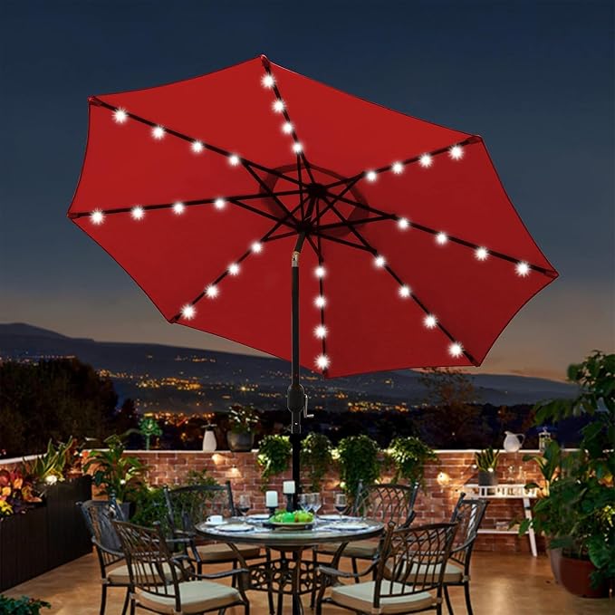 9 ft Solar Umbrella, 32 LED Lighted Patio Umbrella, Table Market Umbrella - Image 7