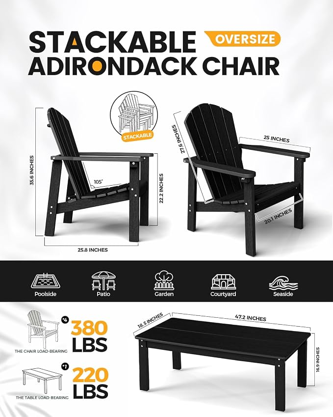 Stackable Set, 4 Chairs with 47in Table, All-Weather HDPE, HDPE All-Weather - Image 2