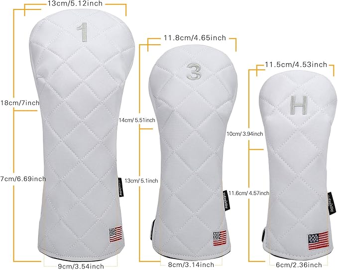 Golf Head Covers Driver Fairway #3#5 Hybrid USA Flag for Club Men Women, (Black or White)