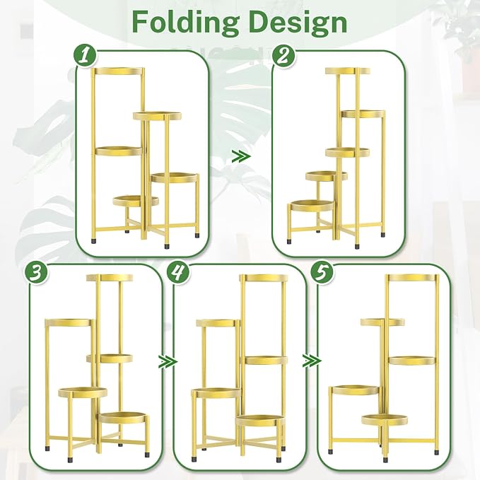 iDavosic.ly Plant Stand Indoor Outdoor, 5 Tier Metal Corner Shelf, Folding - Image 9