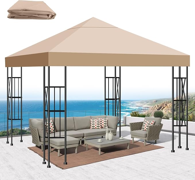 10x10 Gazebo Canopy Replacement Top, 300D High-Density Waterproof Single Layer by Bsteciar