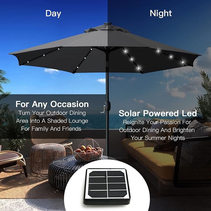 Sunnyglade 9' Solar LED Patio Umbrella, 8 Ribs, Tilt & Crank | 9Ft Patio - Image 5