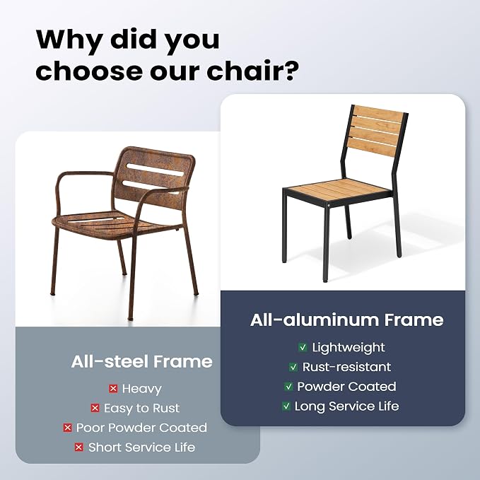 Pellebant Stackable Outdoor Patio Dining Chairs Set of 4 | Aluminum Armless - Image 5