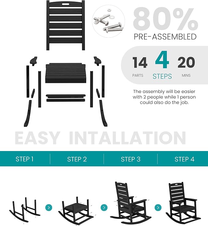 SERWALL Outdoor Rocking Chair Set of 2, Oversized HDPE Rocker, all Weather - Image 8