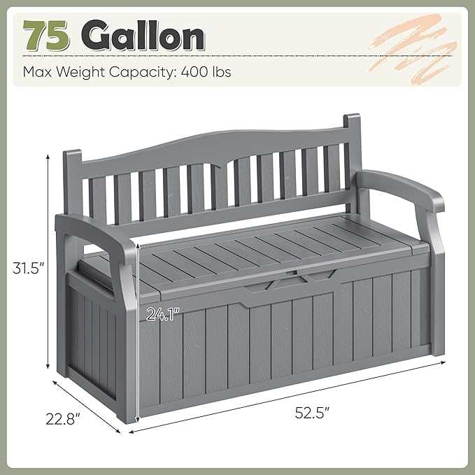 Homall 75 Gallon Outdoor Storage Benches Lockable Deck Box Waterproof | UV - Image 3