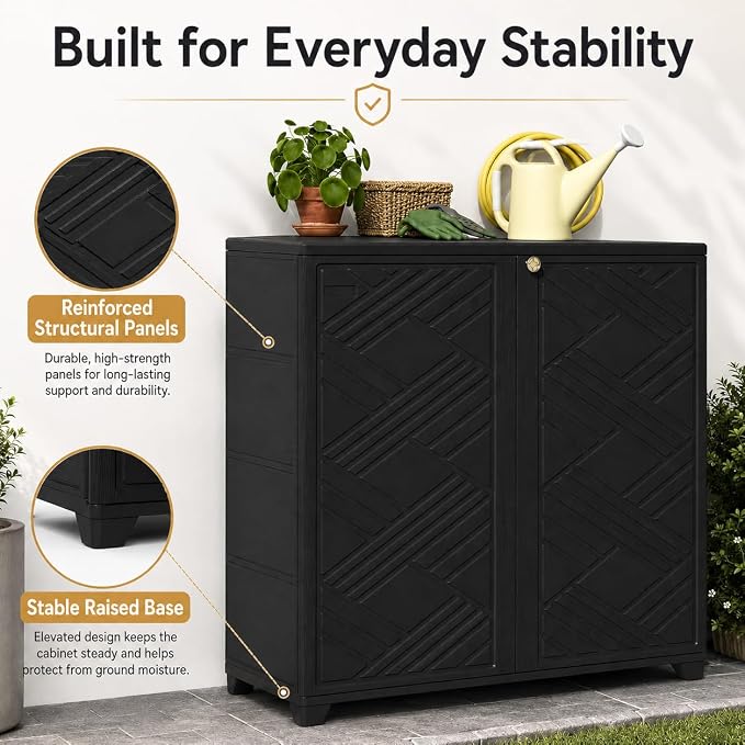 ADDOK Outdoor Storage Cabinet, 60 Gallon Waterproof Resin Patio Storage Cabinet - Image 5