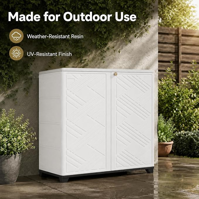 ADDOK Outdoor Storage Cabinet, 60 Gallon Waterproof Resin Patio Storage Cabinet - Image 5