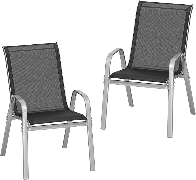 Patio Chairs Set of 2, Stackable Outdoor Dining Chairs | All Weather Dining Set by ONBRILL
