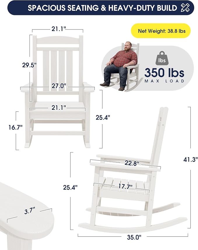Oversized Outdoor Rocking Chairs Set of 4, HDPE Porch Rocker - Image 3