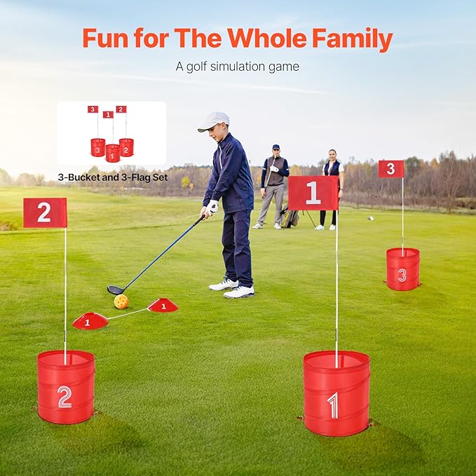 VEVOR Backyard Golf Game, 3 Hole Golf Course, Golf Game Practice Games, Golf Chipping Game for Family, Adults and Kids, Portable Outdoor Yard Golf Game for Lawn, Yard, Camping, Park, Beach