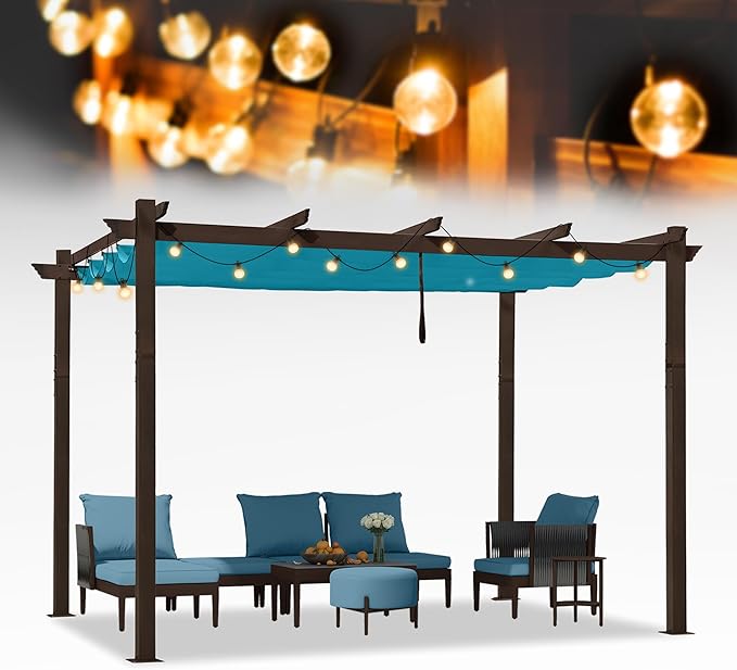 PURPLE LEAF Pergola Metal 10' x 12' Sun Shade Patio Canopy, Turquoise Blue | UV by PURPLELEAF