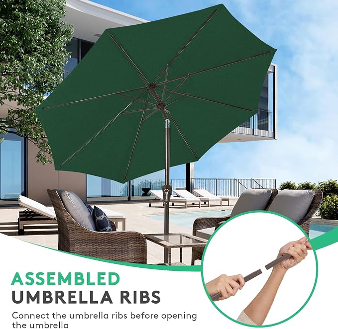 JEAREY 10 ft Outdoor Patio Umbrella w/Tilt and Crank, Dark Green | 8 Sturdy - Image 4