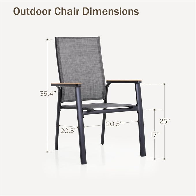PHI VILLA Outdoor Stackable Dining Chairs Set of 8 w/Aluminum Frame, - Image 2
