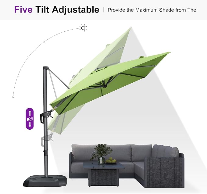 PURPLE LEAF Outdoor Umbrella 8' x 8' Square Sun Protection Apple Green | Smooth - Image 8