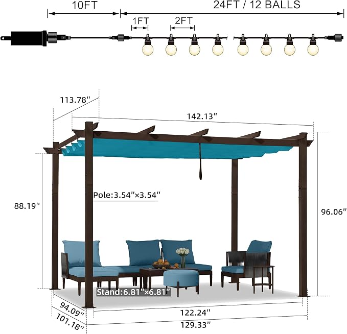 PURPLE LEAF Pergola Metal 10' x 12' Sun Shade Patio Canopy, Turquoise Blue | UV - Image 6