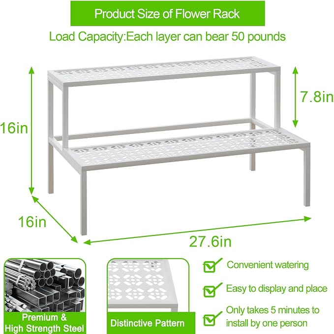 2-Tier Metal Plant Stand, Heavy Duty Flower Pot Display Rack | 2-tier design - Image 2