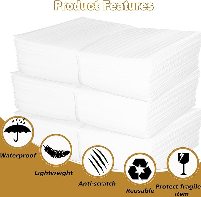 50 Pack 8''x12'' Cushion Foam Pouches, Moving Supplies for Dishes, Packing Foam for Dishes & Cups, Glass Packing Paper and Plate Protectors for Moving Fragile Items (200x300x1MM)