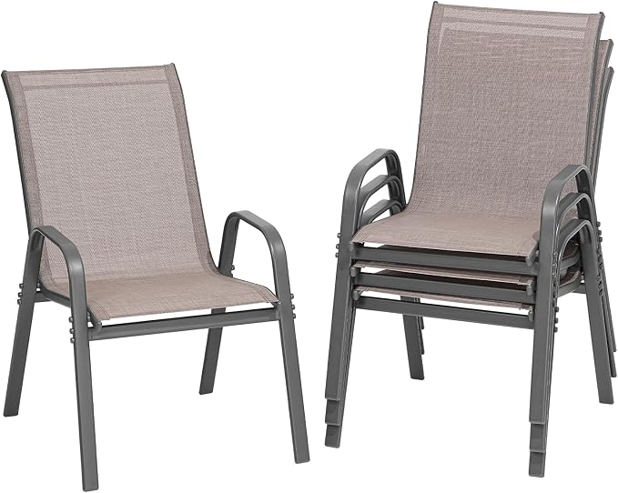 Patio Chairs Set of 4, Stackable Outdoor Dining Chairs | All Weather Dining Set by ONBRILL