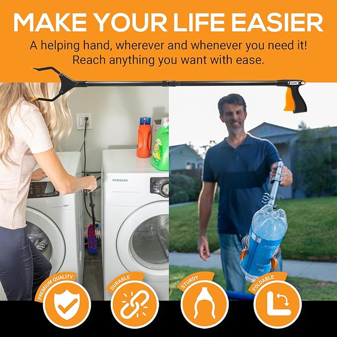EZPIK Classic 32" Flexible Folding Grabber Tool for Elderly + Magnets, Reacher for Disabled & Seniors Heavy Duty Rotating Grippers for Reaching Underneath, Trash Grabbers & Pickers for Mobility
