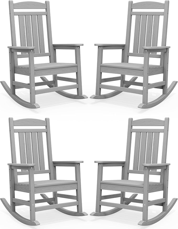 SERWALL Outdoor Rocking Chair Set of 4, Patio Rocking Chair, Light Gray | HDPE by SERWALL