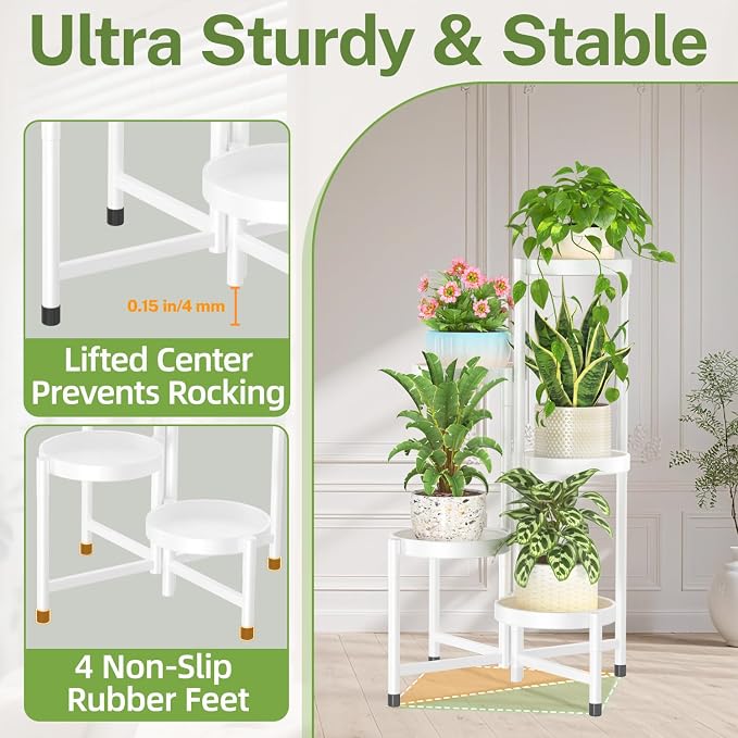 iDavosic.ly Plant Stand Indoor Outdoor, 5 Tier Metal Corner Shelf, Folding - Image 4