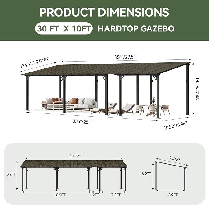 Aoxun 30’x10’ Gazebo with Aluminum Frame & Polycarbonate Panel, Outdoor Patio - Image 2