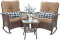 Patio Furniture Set 3 Pieces, Wicker Outdoor Rocking Bistro Set, Khaki | VONZOY by VonzoyHome