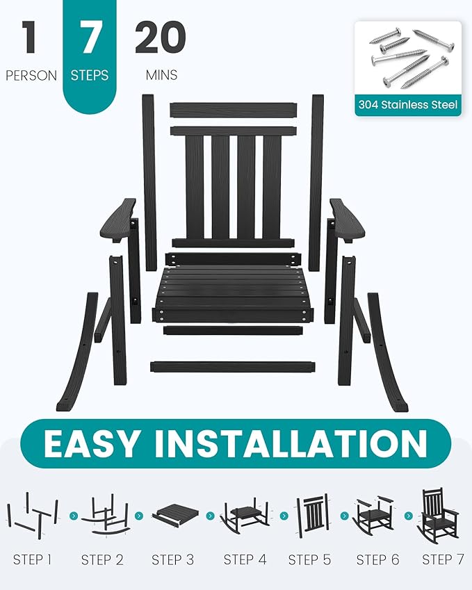 SERWALL Outdoor Rocking Chair Set of 6, Patio Rocking Chairs - Image 7
