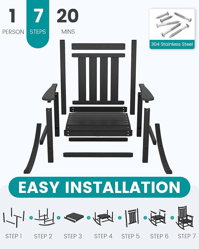 SERWALL Outdoor Rocking Chair Set of 4, HDPE Rocker - Image 7