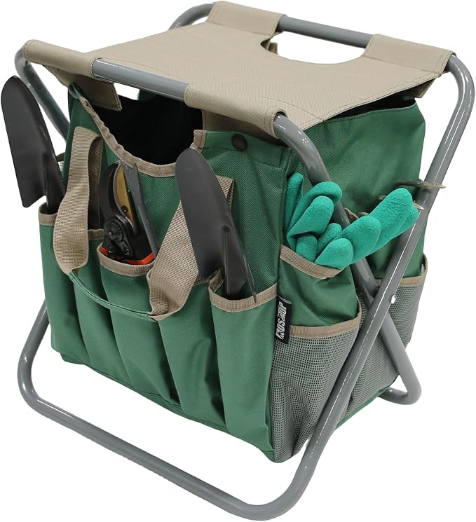 Folding Gardening Stool with Detachable Storage Tote Bag, Gardening Tools Set by MDSTOP