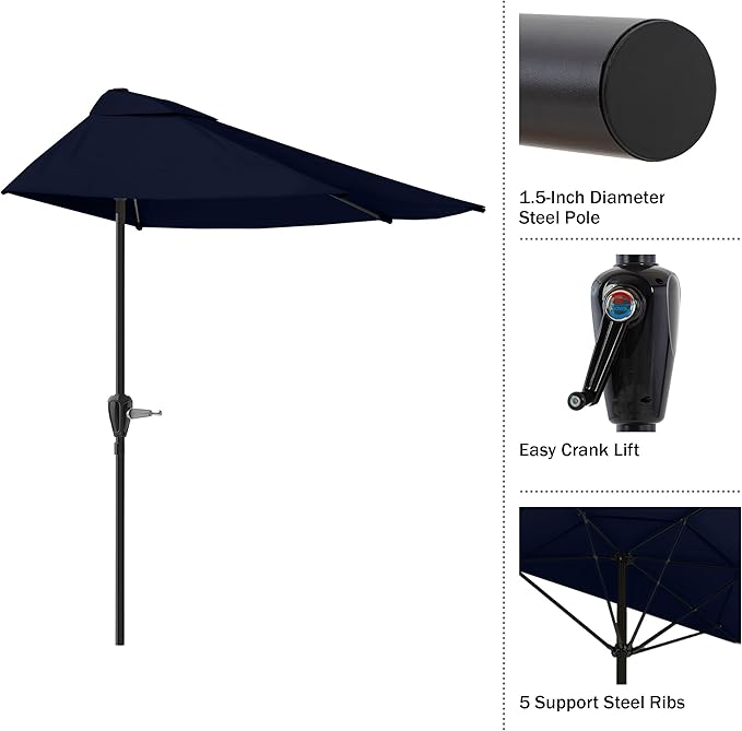 Half Umbrella Outdoor Patio Shade - 9 ft Patio Umbrella - Small Canopy - Image 4