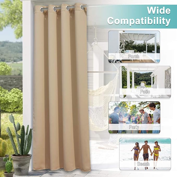 NICETOWN Outdoor Curtains for Patio Waterproof 95" L, Biscotti Beige | Blackout - Image 8
