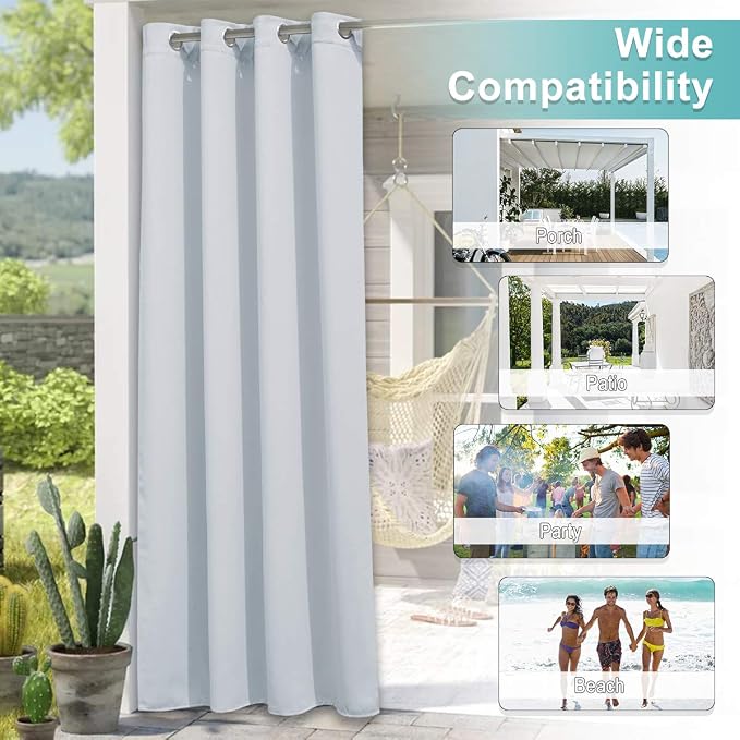 NICETOWN 2 Panels Greyish White Outdoor Curtains - Image 5