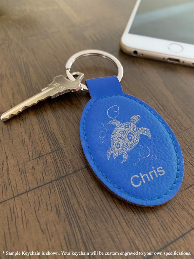 LaserGram Oval Keychain, Off Road Racer, Personalized Engraving Included (Dark Blue)