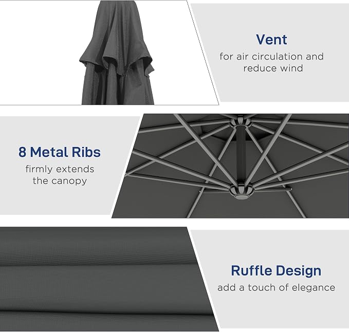 Outsunny 10' Cantilever Hanging Tilt Offset Patio Umbrella | UV & Water - Image 5
