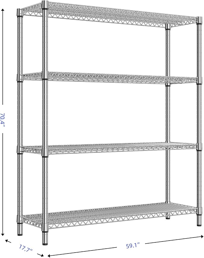 M MZG 2800 LBS 59" W 4 Tier Storage Shelves Rack Metal Wire Shelving Unit - Image 3