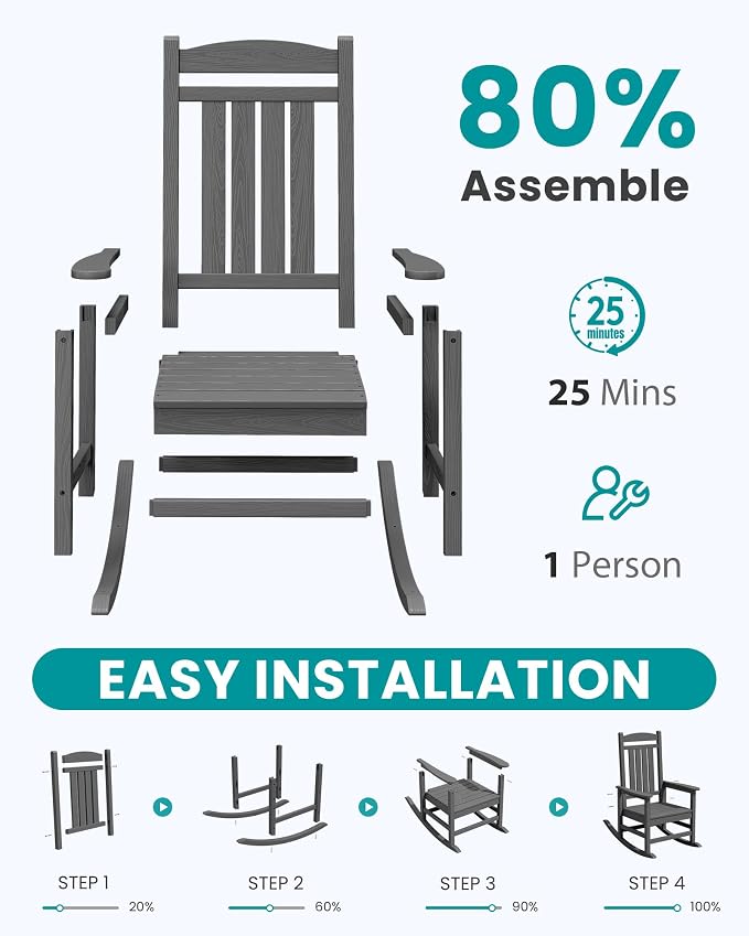 SERWALL Outdoor Rocking Chair Set of 6, Oversized Patio Rocking Chair, Porch - Image 3