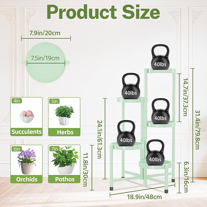 iDavosic.ly Plant Stand Indoor Outdoor, 5 Tier Metal Corner Shelf, Folding - Image 3