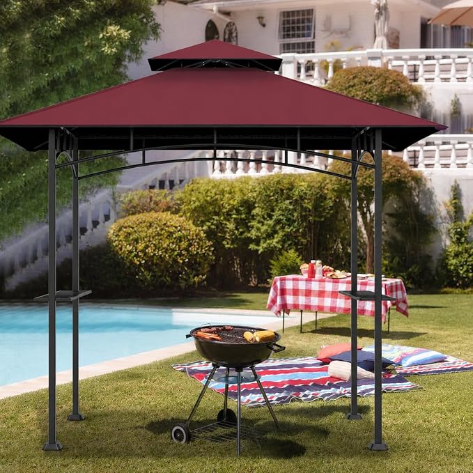 5x8Ft Grill Gazebo Replacement Top, Burgundy Canopy Top Cover Only | - Image 5