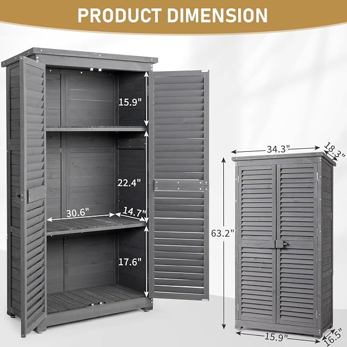 Outvita Outdoor Storage Cabinet, 2 Lockable Doors, 3 Adjustable Shelves - Image 5