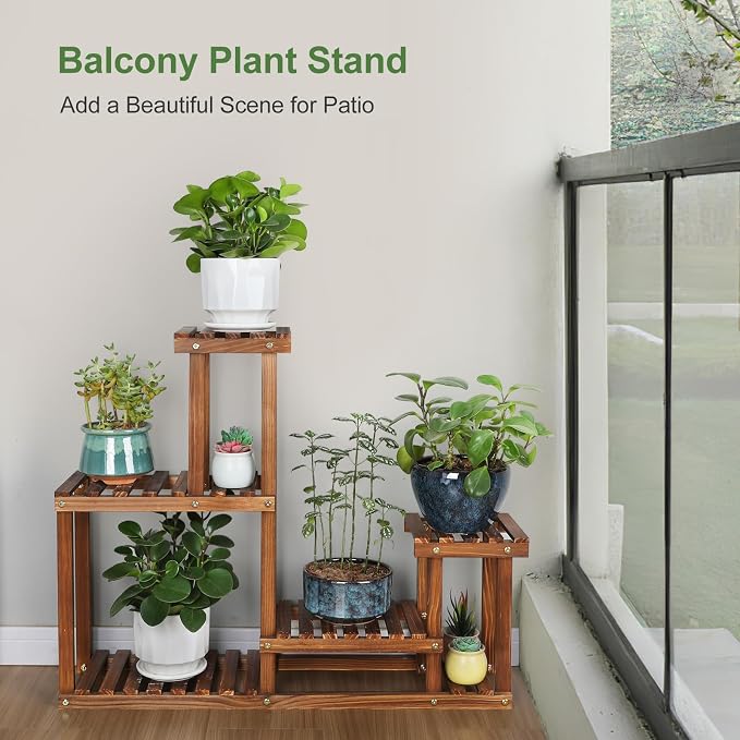 Pine Wood Plant Stand Indoor Outdoor Multi Layer Flower Shelf Rack | Higher and - Image 5